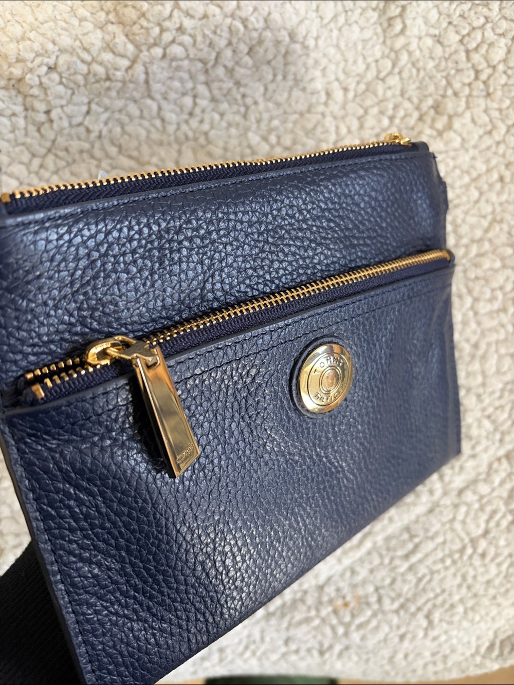 Navy Leather Tommy Hilfiger Wristlet Clutch with Gold Hardware